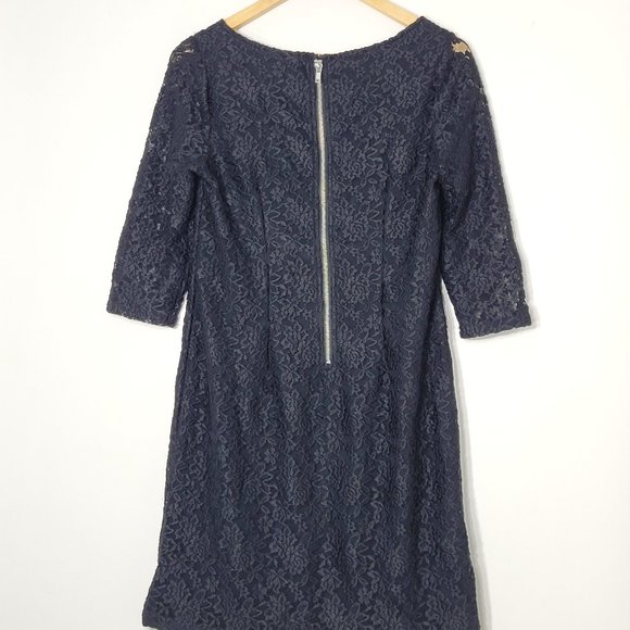 Monroe & Main Women's Black Floral Lace 3/4 Sleeve Zipper Back Knee Length Dress - Picture 3 of 11